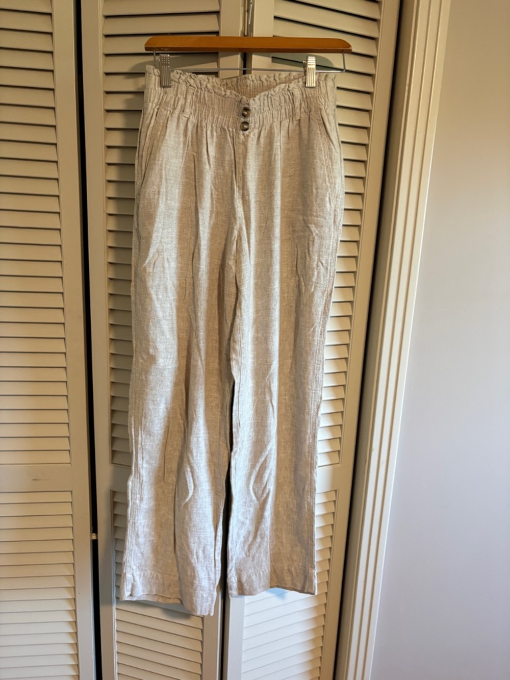 Briggs New York Light Gray Linen-Blend Wide Leg Pants